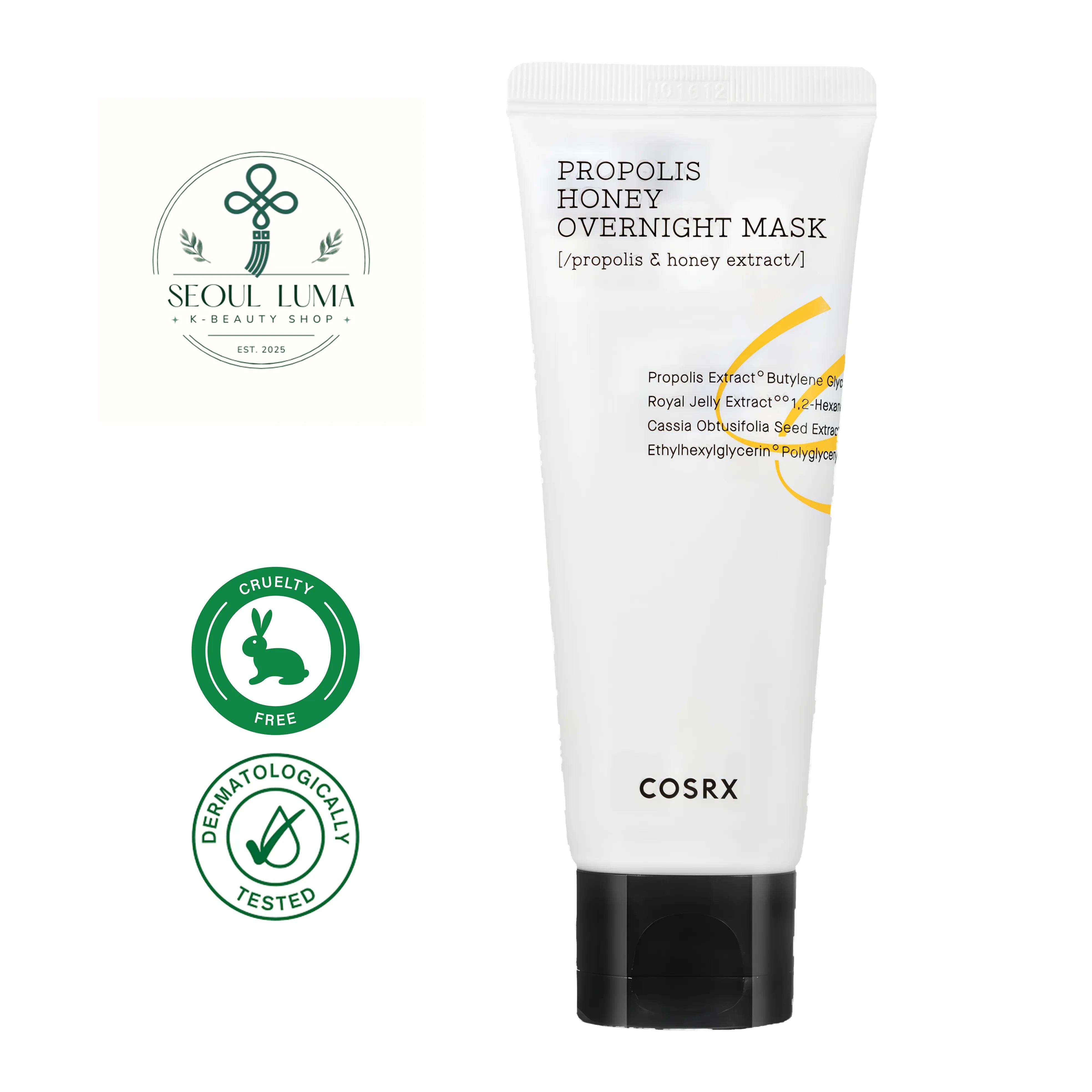 COSRX Full Fit Propolis Honey Overnight Mask 60ml - Nourishing overnight mask with 70% propolis honey royal jelly for hydrated glowing skin